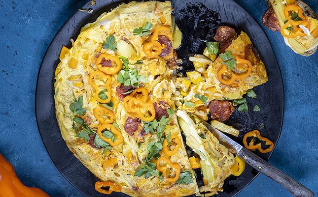 Spanish tortilla with chorizo, potato and Sweet Palermo